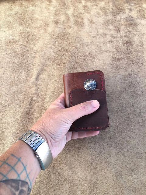 Buffalo Nickel Leather Card Wallet – Dark Oil Brown Minimalist Design | Handmade in USA Sully + Proper Supply 