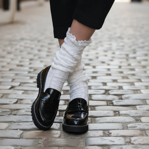 CLASSIC Cable Knit Lace Top Boot Socks - White Catherine Cole Studio  socks
