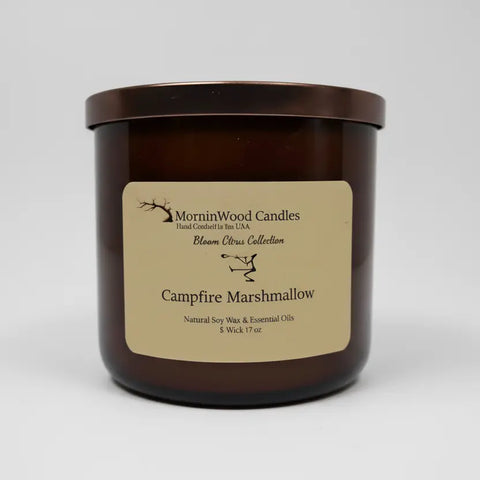 Campfire Marshmallow 3-Wick Soy Candle 17 oz – Long-Lasting Scented Home Fragrance | Made in USA MorninWood Candles  3 Wick Candle