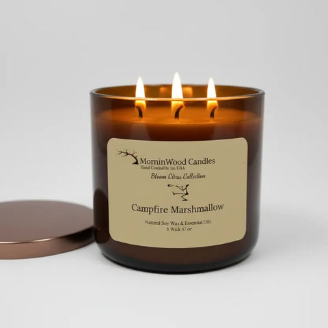 Campfire Marshmallow 3-Wick Soy Candle 17 oz – Long-Lasting Scented Home Fragrance | Made in USA MorninWood Candles  3 Wick Candle