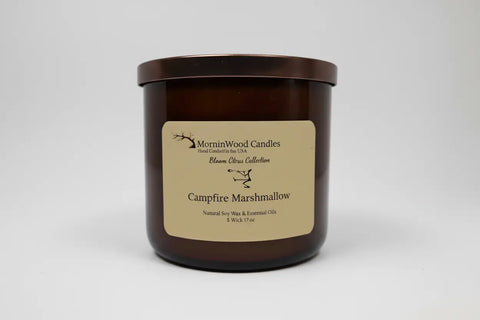 Campfire Marshmallow-Soy 3-Wick Blown Glass Collection MorninWood Candles  3 Wick Candle