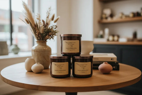 Campfire Marshmallow-Soy 3-Wick Blown Glass Collection MorninWood Candles  3 Wick Candle