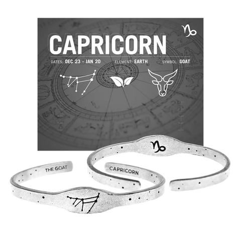 Capricorn Zodiac Cuff Bracelet – Recycled Pewter Astrological Jewelry | Made in USA Whitney Howard Designs  Zodiac Cuffs