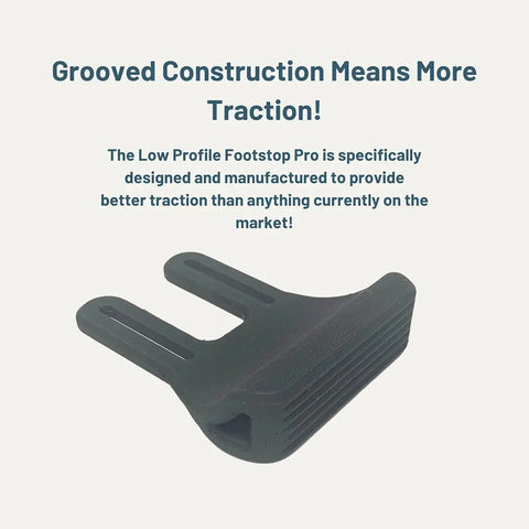 A Carbon Fiber Alt Design Longboard or E-Skateboard Foot Stop by Chatelet Manufacturing is shown below bold text, Grooved Construction Means More Traction! highlighting its enhanced traction, balance, and control for longboards or e-skates.