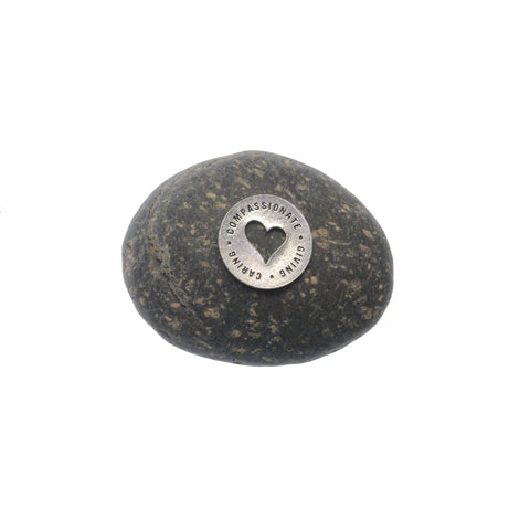 Caring Compassionate Giving Meditation Stone – Natural River Rock with Recycled Pewter Emblem | Made in USA Whitney Howard Designs  Meditation Stones