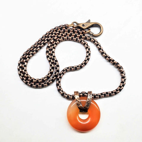 Carnelian Donut Gemstone Necklace – Hammered Copper Chain Pendant | Made in USA Alexa Martha Designs  Necklace