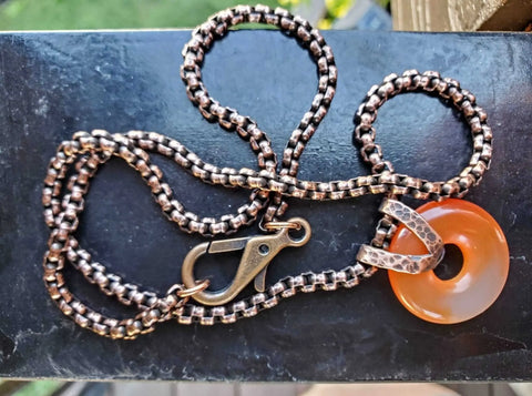 Carnelian Donut Gemstone Necklace – Hammered Copper Chain Pendant | Made in USA Alexa Martha Designs  Necklace