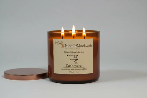 Cashmere-Soy 3-Wick Blown Glass Collection MorninWood Candles  3 Wick Candle