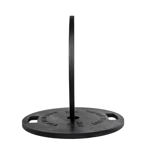 Weight It Out Cast Iron Machined Weight Plate Pairs feature handles and clear inscriptions, stand vertically or lay flat, are Olympic bar compatible, and may have minor weight variance.