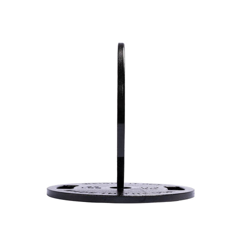 A Weight It Out Cast Iron Machined Weight Plate Pair, featuring a black metal circular base with a vertical rectangular handle at the center, is photographed against a white background.