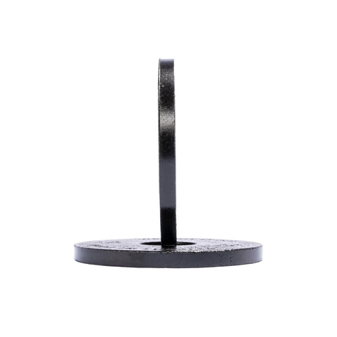 The Weight It Out Cast Iron Machined Weight Plate Pairs feature a black metal circular design with a flat base and central vertical handle, resembling standard weight plates, photographed on a white background.