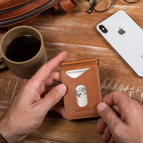 Casupo 4x3 Inch Full Grain Natural Leather Money Clip Wallet – Handmade in USA CASUPO  Money Clip Wallet