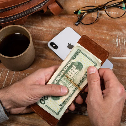 Casupo 4x3 Inch Full Grain Natural Leather Money Clip Wallet – Handmade in USA CASUPO  Money Clip Wallet