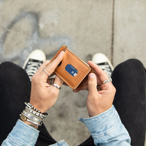 Casupo 4x3 Inch Full Grain Natural Leather Money Clip Wallet – Handmade in USA CASUPO  Money Clip Wallet