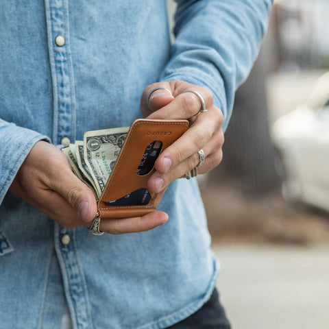 Casupo 4x3 Inch Full Grain Natural Leather Money Clip Wallet – Handmade in USA CASUPO  Money Clip Wallet