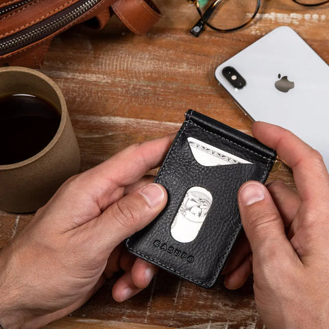 Casupo Black Full Grain Leather Money Clip Wallet 4x2.75 Inch | Handmade in USA CASUPO  Money Clip Wallet
