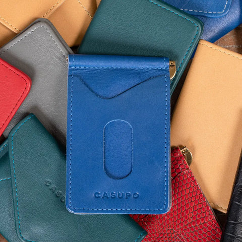 Casupo Cobalt Money Clip Wallet – 4.25 Inch Full Grain Leather | Handmade in USA CASUPO  Money Clip Wallet