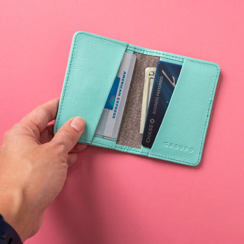 Casupo Compact RFID Leather Wallet 4 Inch – Minimalist Baby Blue Handmade in USA CASUPO  Small Bifold