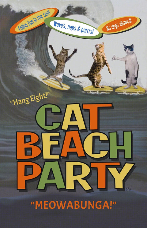 Cat Beach Party Wall Art – 11x17 Inch Retro Cat Poster | Made in USA Skinny Pete's Gourmet Catnip  Art