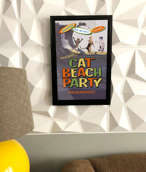 Cat Beach Party Wall Art – 11x17 Inch Retro Cat Poster | Made in USA Skinny Pete's Gourmet Catnip  Art