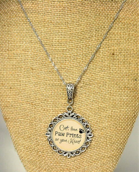 Cat Lovers Quote Pendant Necklace - Cats Leave Pawprints on Your Heart Michelle Marie Boutique  Necklace