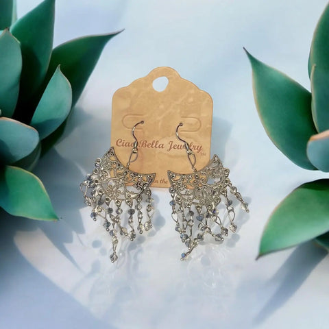 Celestial Blue Filigree Chandelier Earrings With Sterling Silver Hooks – Artisan Jewelry | Made in USA Michelle Marie Boutique  Earrings