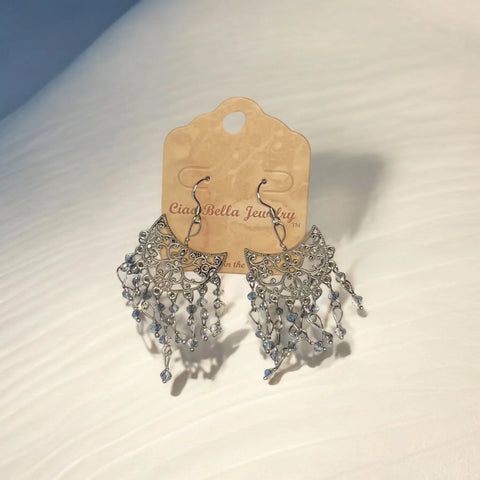 Celestial Blue Filigree Chandelier Earrings With Sterling Silver Hooks – Artisan Jewelry | Made in USA Michelle Marie Boutique  Earrings