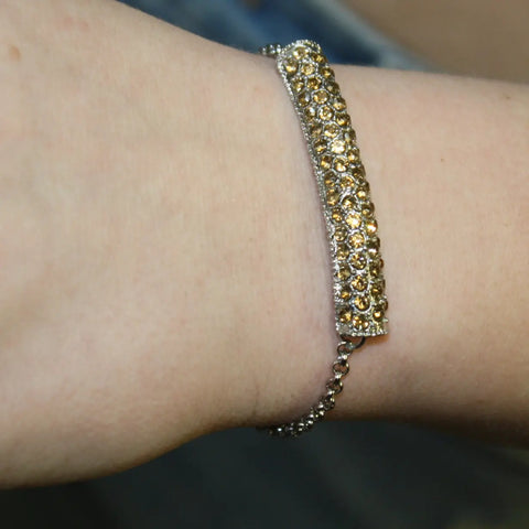 Champagne Crystal Bar Silver Chain Bracelet Adjustable 6.75 to 8 Inch – Elegant Jewelry Gift | Made in USA Michelle Marie Boutique  Bracelet