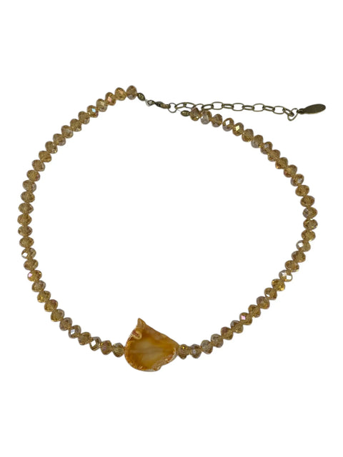 Champagne Crystal Beaded Necklace With Orange Agate Pendant – Adjustable Silver Chain | Made in USA Michelle Marie Boutique  Necklaces