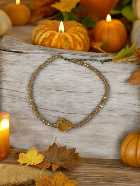 Champagne Crystal Beaded Necklace With Orange Agate Pendant – Adjustable Silver Chain | Made in USA Michelle Marie Boutique  Necklaces