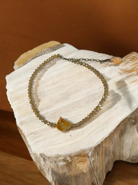 Champagne Crystal Beaded Necklace With Orange Agate Pendant – Adjustable Silver Chain | Made in USA Michelle Marie Boutique  Necklaces