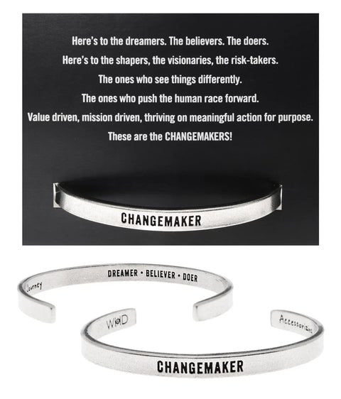Changemaker Inspirational Open Cuff Bracelet – Recycled Pewter Wristband | Handcrafted in USA Whitney Howard Designs  Cuff Bracelets