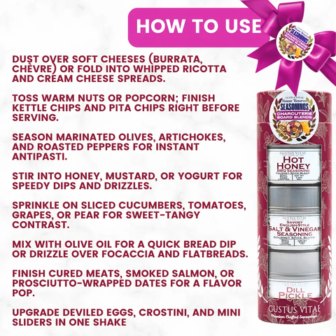 Charcuterie Board Seasoning Trio Gift Set of 3 – House Favorite Blends | Handcrafted Spices in California Gustus Vitae  Collections & Gift Sets