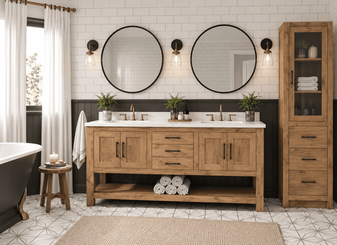 Custom Double Sink Bathroom Vanity – Handcrafted Solid Wood Cabinetry – Made in USA | Model #1045 Limitless Woodworking  item