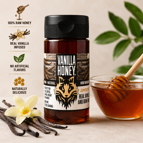 Vanilla Infused Raw Honey 10oz – Gourmet Natural Sweetener Made with Tahitian Beans | Made in USA Honey Badgers Bee Farm  Honey