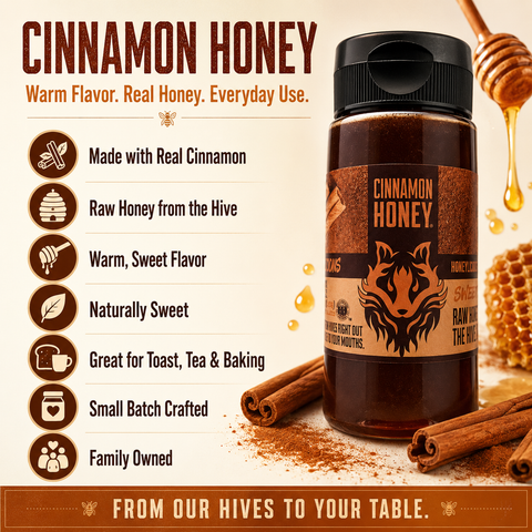 American-Made Raw Cinnamon Honey – All Natural Brooksville Florida Harvest | Artisan Local Honey Blend Made in USA Honey Badgers Bee Farm  Honey