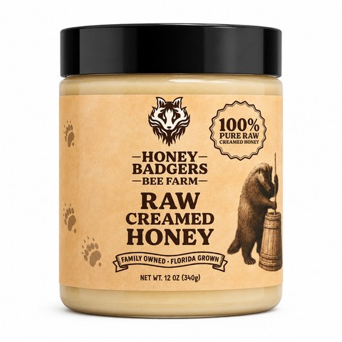 Honey Badgers Bee Farm Raw Creamed Honey 12oz – Florida Grown Thick Spread | Made in USA Honey Badgers Bee Farm  Raw Honey