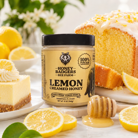 Honey Badgers Lemon Creamed Honey 12 oz – Smooth Citrus Infused Raw Spread | Made in USA Honey Badgers Bee Farm 