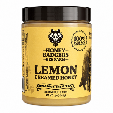 Honey Badgers Lemon Creamed Honey 12 oz – Smooth Citrus Infused Raw Spread | Made in USA Honey Badgers Bee Farm 