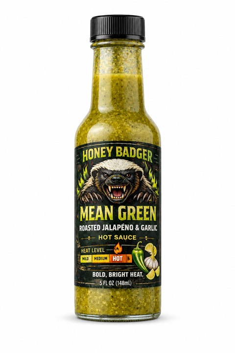 Honey Badger Hot Sauce Trio – 3 Pack 5 fl oz Bottles | Pineapple Sting, Badger Bite & Mean Green | Made in USA Honey Badgers Bee Farm 