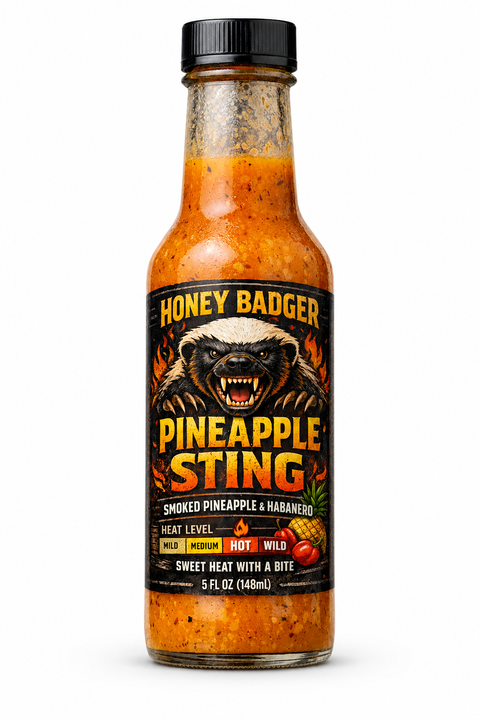 Honey Badger Hot Sauce Trio – 3 Pack 5 fl oz Bottles | Pineapple Sting, Badger Bite & Mean Green | Made in USA Honey Badgers Bee Farm 
