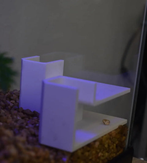 The Chatelet Aquarium Underground Tunnel by Chatelet Manufacturing is a unique, white two-level plastic hideout for fish and shrimp, perfect as decor on brown gravel and ideal for creating a dynamic aquarium tunnel scene. Made in the USA.