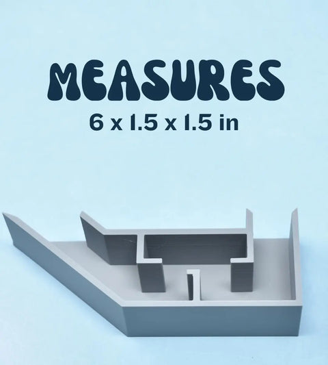 A gray Chatelet Aquarium Underground Tunnel by Chatelet Manufacturing sits on a light blue background. Above it, bold text reads: MEASURES 6 x 1.5 x 1.5 in.—perfect aquarium decor or unique fish and shrimp hideout.