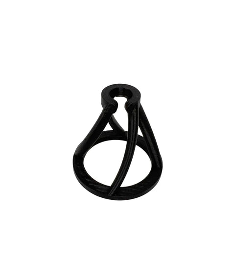 The Chatelet REEFSHAPE Coral Frag Plug Stand by Chatelet Manufacturing is a black, cone-shaped 3D-printed holder with four angled supports and a wide base, ideal for stabilizing coral frags in aquariums. Sold as a 5-pack and made in the USA.