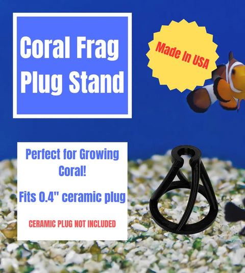 A Chatelet REEFSHAPE Coral Frag Plug Stand by Chatelet Manufacturing sits on aquarium gravel, ideal for coral stability. 5 pack, fits 0.4 ceramic plugs (not included). Made in USA. Perfect as a substrate frag holder and coral protector insert.