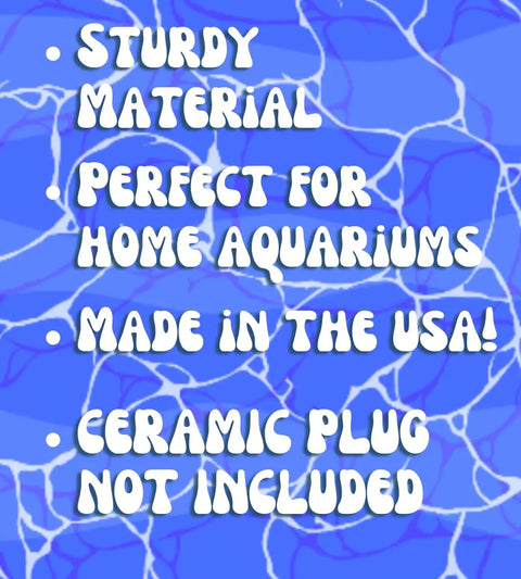 White bold text on a blue marbled background states: Chatelet REEFSHAPE Coral Frag Plug Stand—5-pack substrate holders for coral stability. Perfect for home aquariums. Made in USA by Chatelet Manufacturing. Ceramic plug not included.
