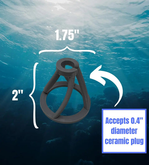 The Chatelet REEFSHAPE Coral Frag Plug Stand by Chatelet Manufacturing is a gray, cone-shaped aquarium holder (2 x 1.75) that secures 0.4 diameter ceramic plugs underwater—ideal for stable coral placement. Sold in packs of 5. Made in USA.