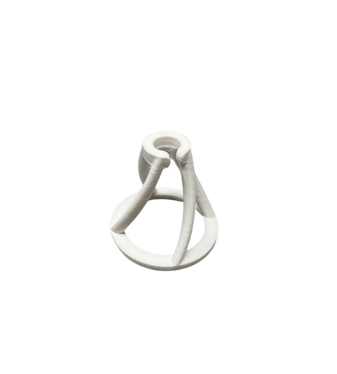 The Chatelet REEFSHAPE Coral Frag Plug Stand by Chatelet Manufacturing is a white, abstract 3D-printed holder with curved supports and a central cylinder, designed for stable coral placement in aquariums. Sold as a 5 pack. Made in USA.