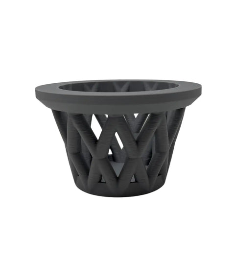 The Chatelet Aquarium Fish Feeding Cage by Chatelet Manufacturing features a modern crisscross design, floats at the surface, keeps larger fish out, and is ideal as a stylish floating feeder in aquariums. Made in the USA.