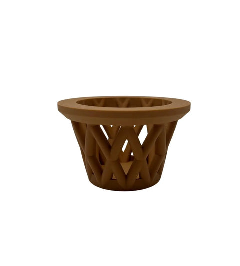 The Chatelet Aquarium Fish Feeding Cage by Chatelet Manufacturing is a small, round, floating feeder with an open lattice-style design that keeps larger fish out; perfect for surface feeding and made in the USA.